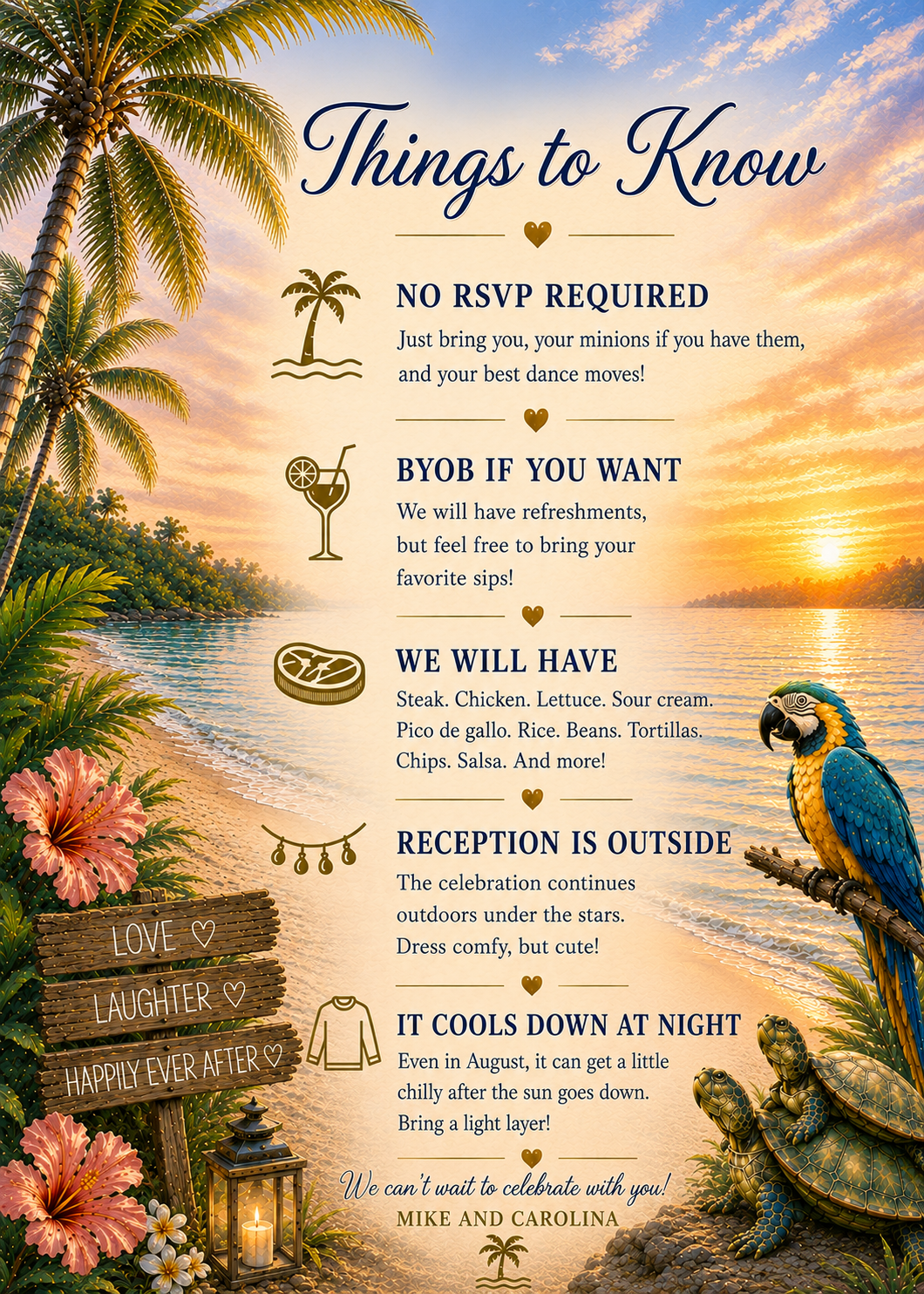 Things to know wedding information card